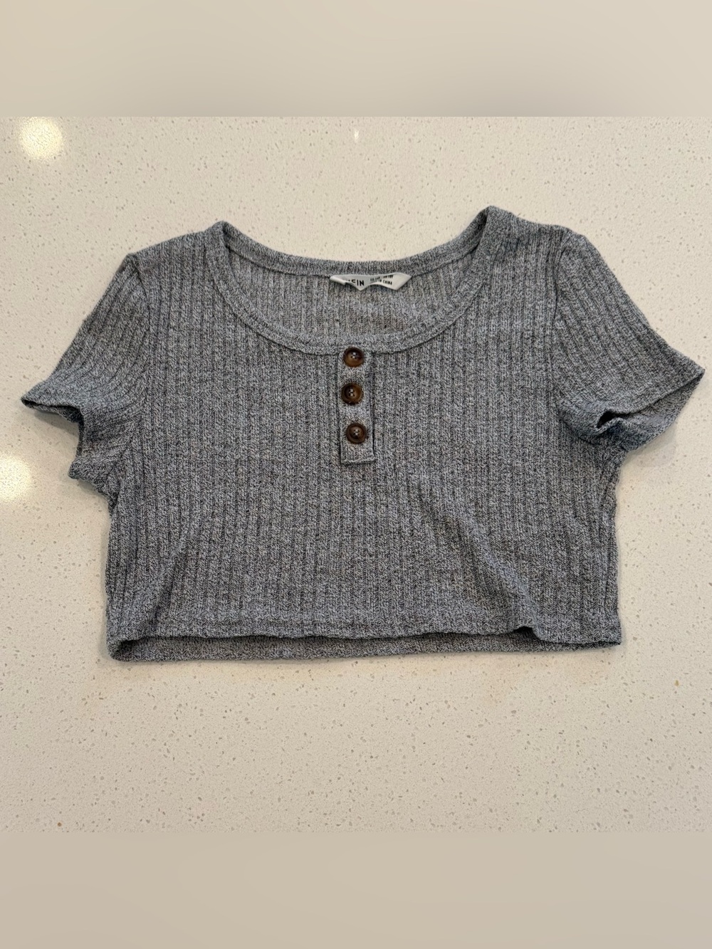 SHEIN Girls Gray Ribbed Henley Crop Top Short Sleeve Button Front Size 10Y NWOT